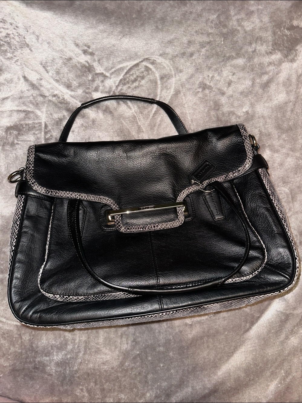 Coach Taylor Marin black leather snakeskin satchel f23301